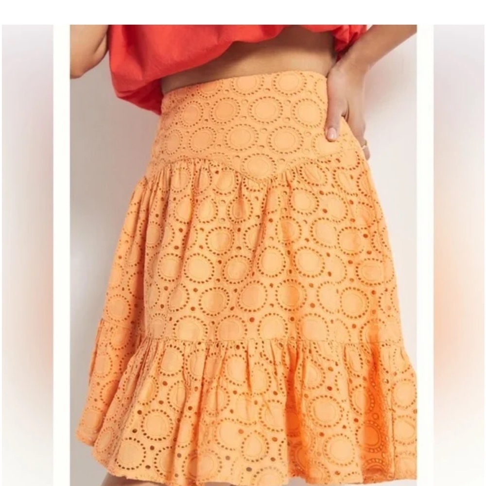 Anthropologie Orange Eyelet A-Line Skirt